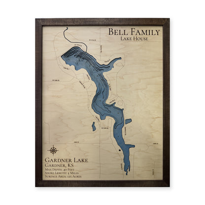 Gardner Lake, Kansas Wood Map — plain-background photo [MC20261006 q4102 c268f52677e7]