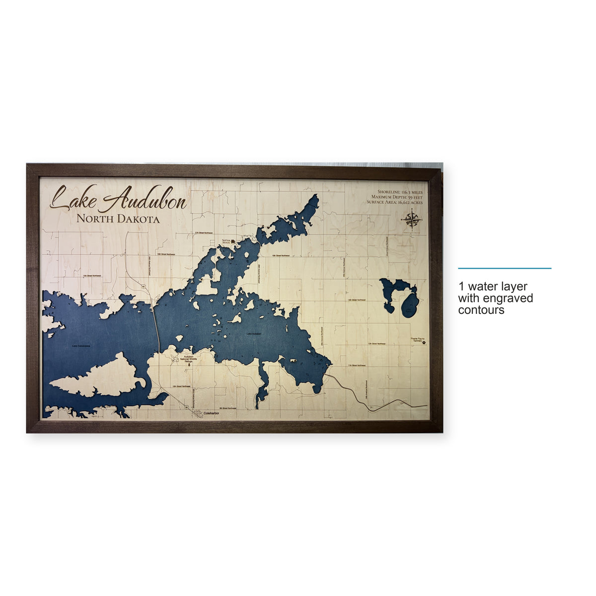 Lake Audubon, North Dakota Wood Map — style-labeled photo [MC20261006 q4106 d0b4e4f2cdc9]