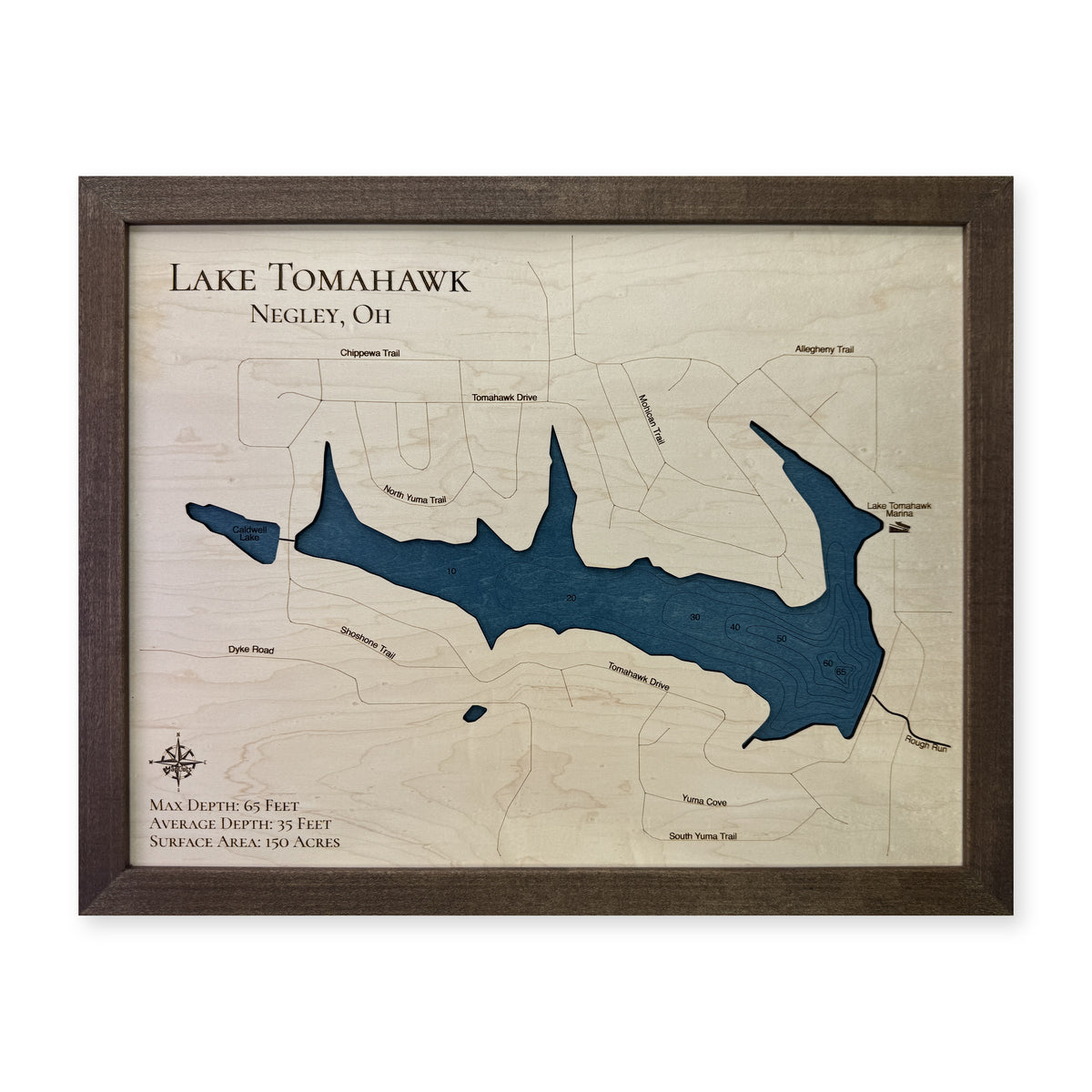 Lake Tomahawk, Negley, Ohio Wood Map — plain-background photo [MC20261006 q4108 ffc43be85723]