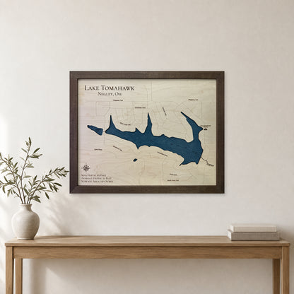 Lake Tomahawk, Negley, Ohio Wood Map — room mockup [MC20261006 q4108 cd509f2567c4]