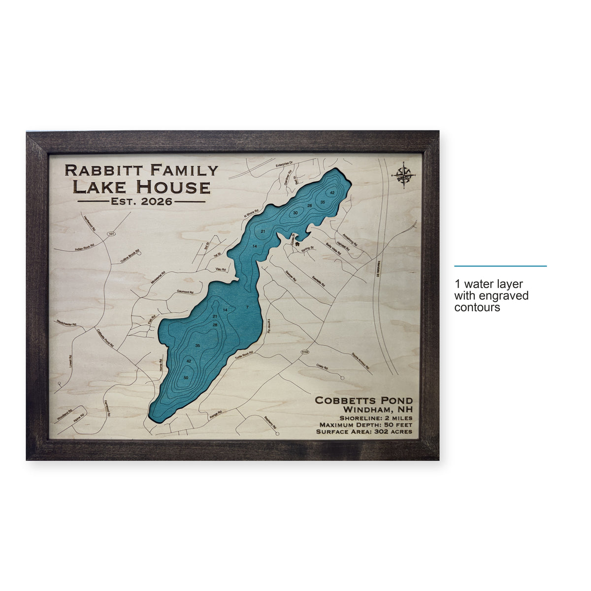 Cobbetts Pond, Windham, New Hampshire Wood Map — style-labeled photo [MC20261006 q4116 c5ab4cf3fe46]