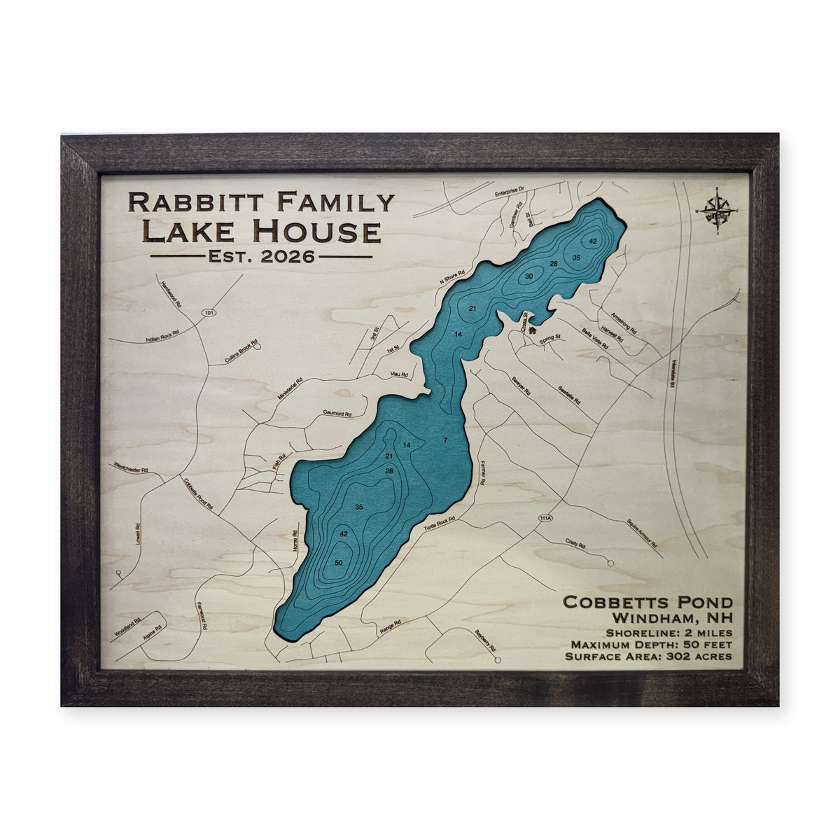 Cobbetts Pond, Windham, New Hampshire Wood Map — plain-background photo [MC20261006 q4116 27cb25fbf363]