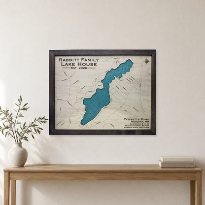 Cobbetts Pond, Windham, New Hampshire Wood Map — room mockup [MC20261006 q4116 30f76953dd69]