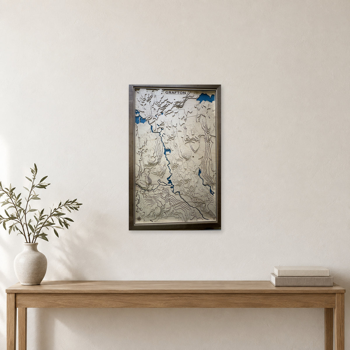Grafton, Massachusetts Topographic Wood Map — room mockup [MC20261006 q4133 3c47f7f5e990]