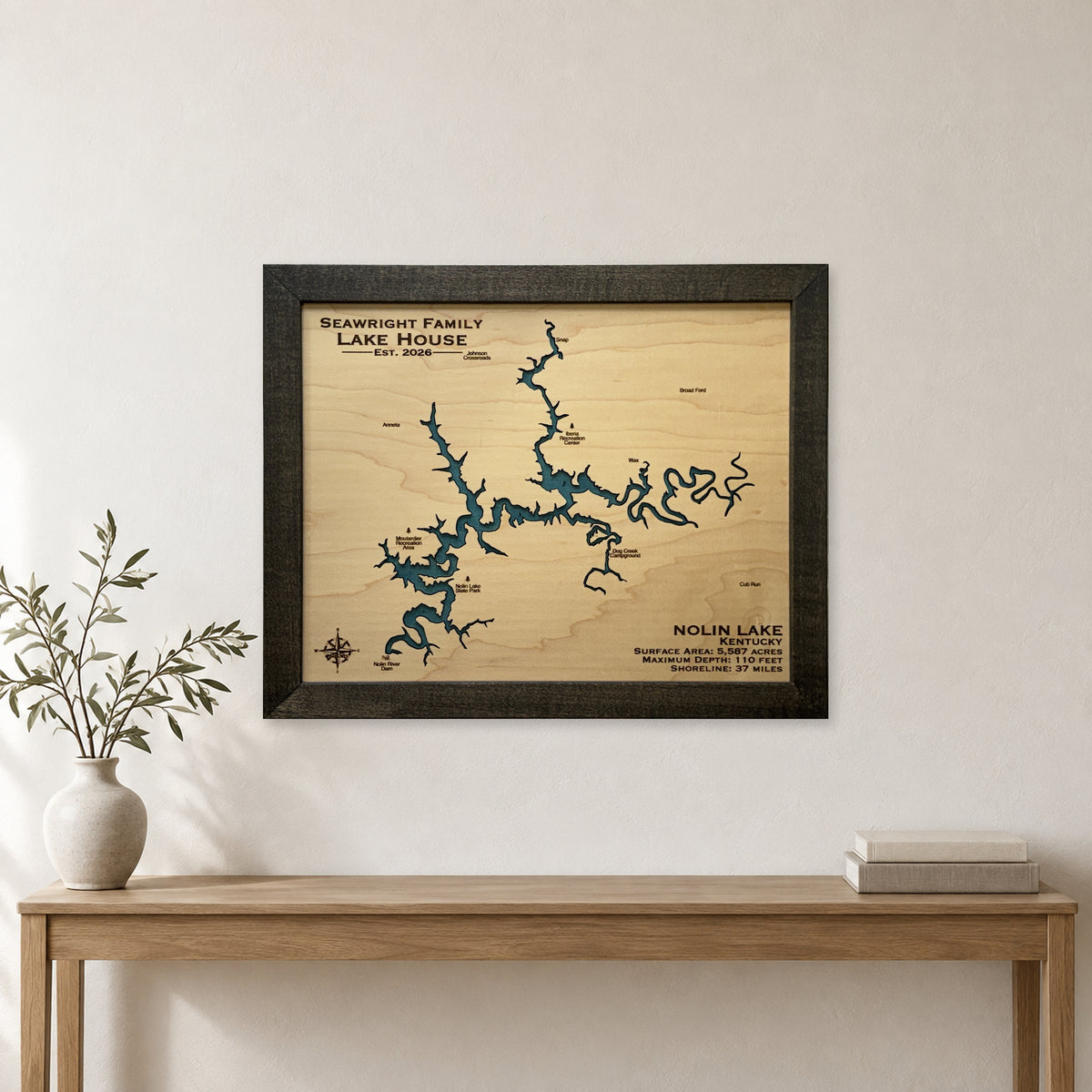 Nolin Lake, Kentucky Wood Map — room mockup [MC20261006 q4141 b9570b0a43c2]