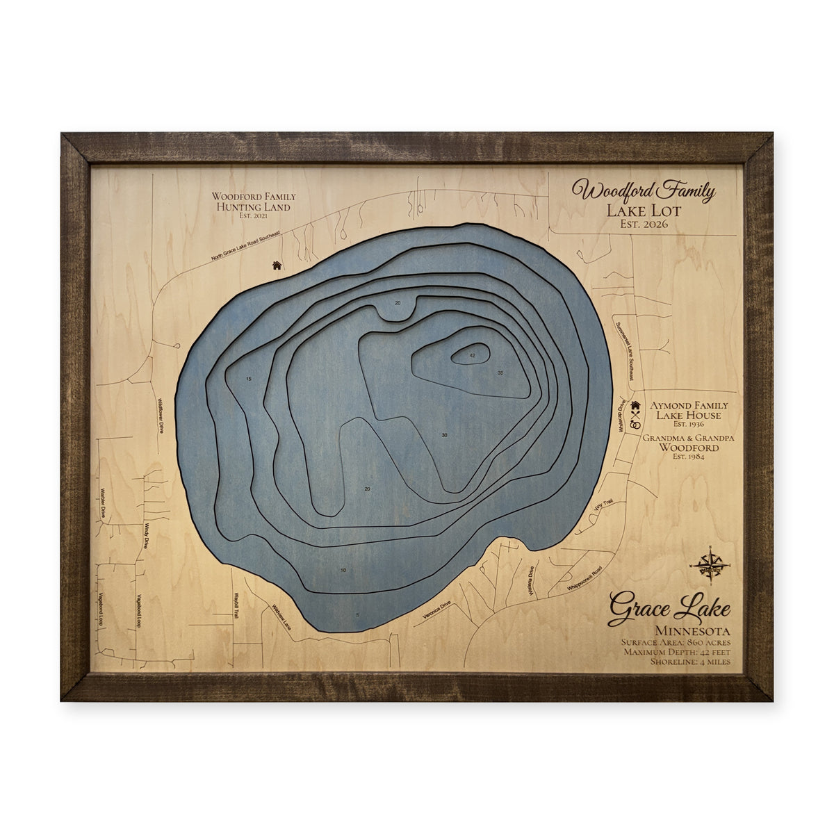 Grace Lake, Minnesota Wood Map — plain-background photo [MC20261006 q4151 6248532d5ac9]