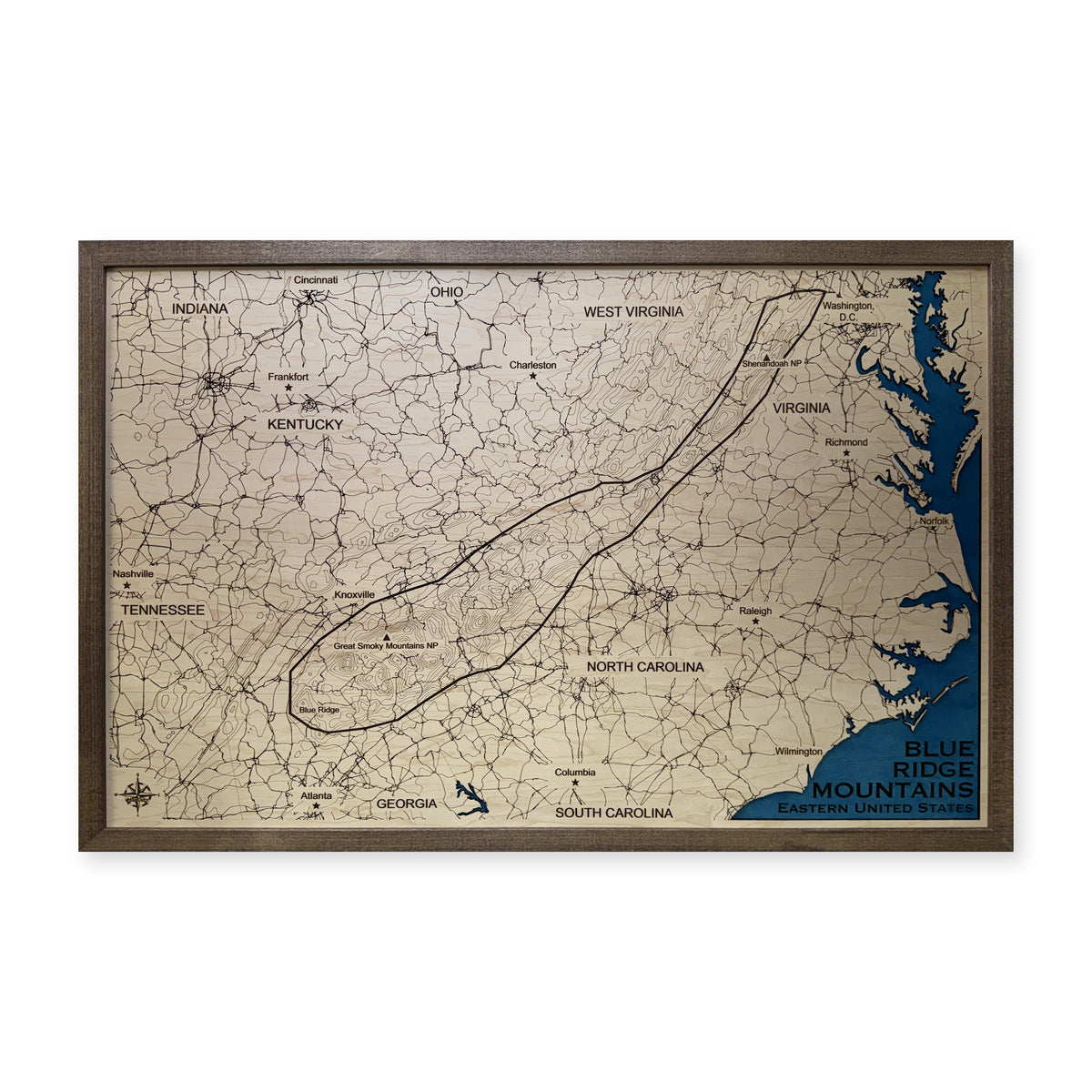 Blue Ridge Mountains, Eastern United States Topographic Wood Map — plain-background photo [MC20261006 q4162 5f4320392562]