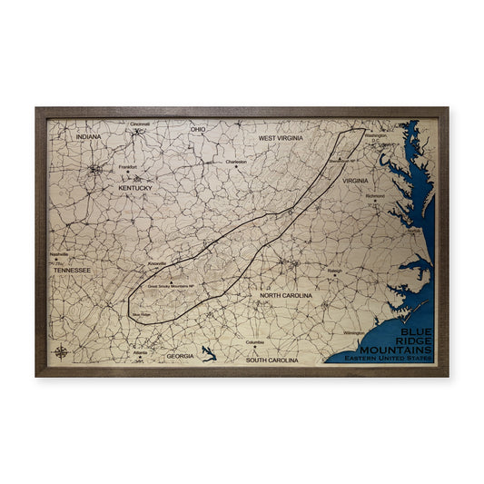 Blue Ridge Mountains, Eastern United States Topographic Wood Map — plain-background photo [MC20261006 q4162 5f4320392562]