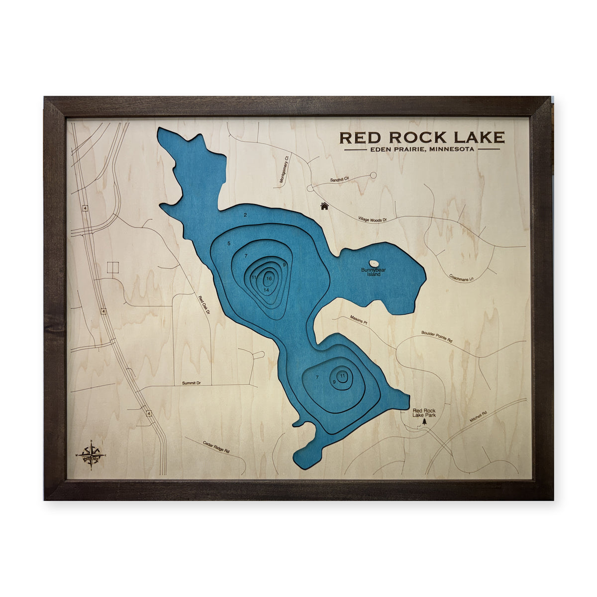 Red Rock Lake, Eden Prairie, Minnesota Wood Map — plain-background photo [MC20261006 q4186 1cea2ed1b002]