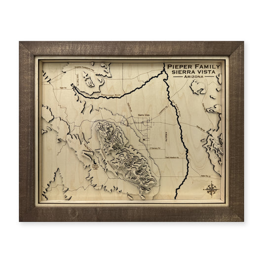 Sierra Vista, Arizona Topographic Wood Map — plain-background photo [MC20261006 q4198 f601b17ad557]