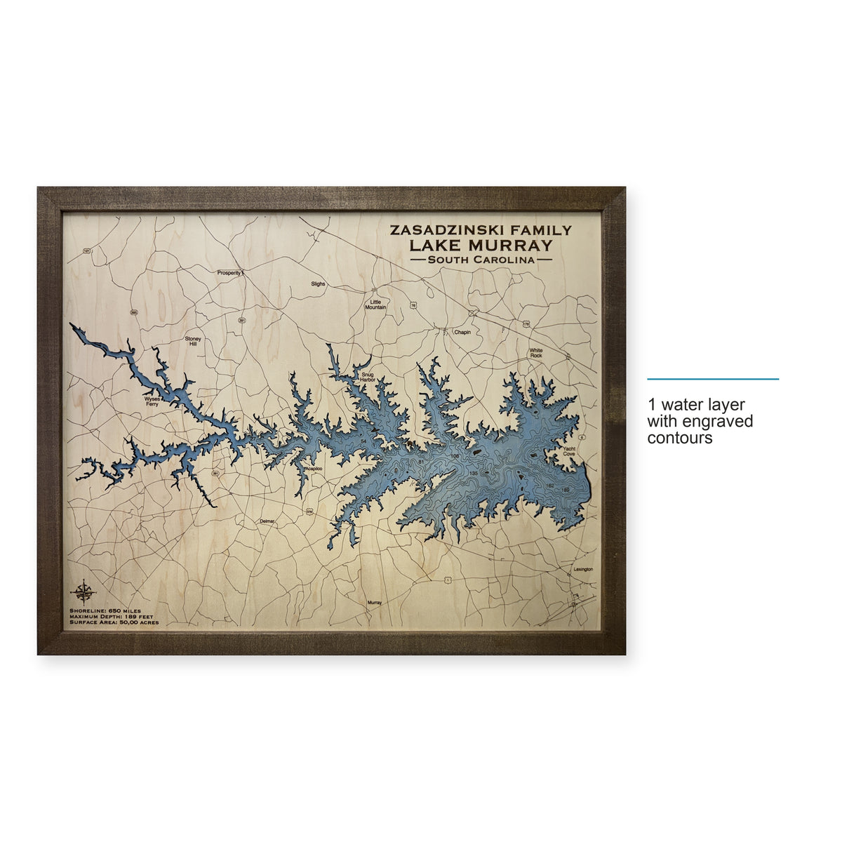Lake Murray, South Carolina Wood Map — style-labeled photo [MC20261006 q4202 a6a5a386eb1b]