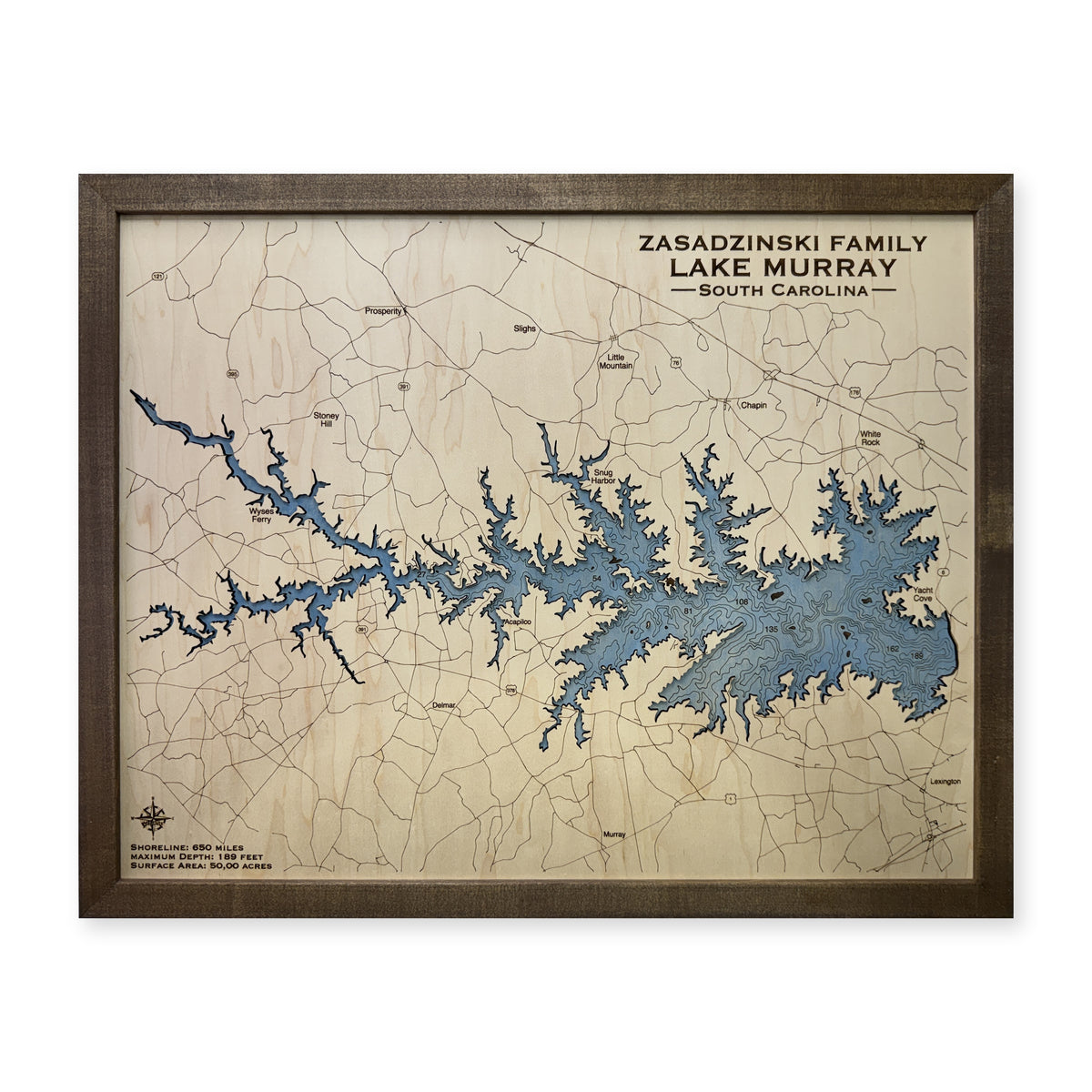 Lake Murray, South Carolina Wood Map — multilayer main photo [MC20261006 q4202 0da4c4d74091]