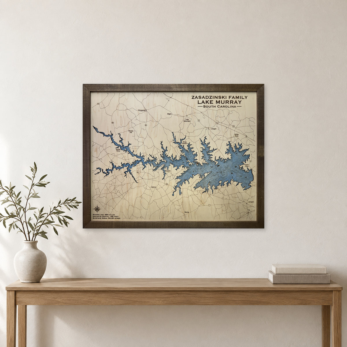 Lake Murray, South Carolina Wood Map — room mockup [MC20261006 q4202 ab6155457050]