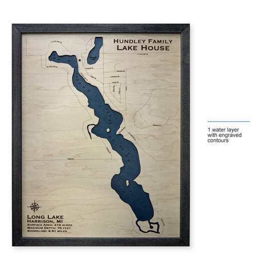 Long Lake, Harrison, Michigan Wood Map — style-labeled photo [MC20261006 q4203 a68488a5d737]