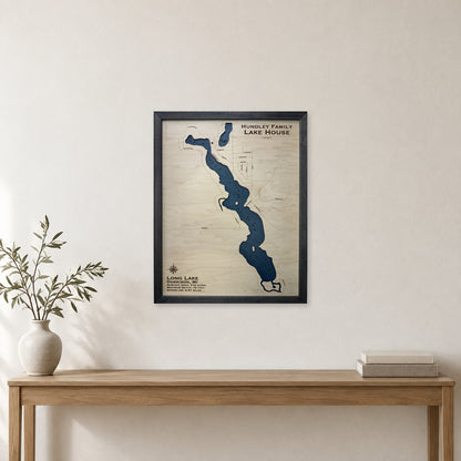 Long Lake, Harrison, Michigan Wood Map — room mockup [MC20261006 q4203 79ab6435797c]