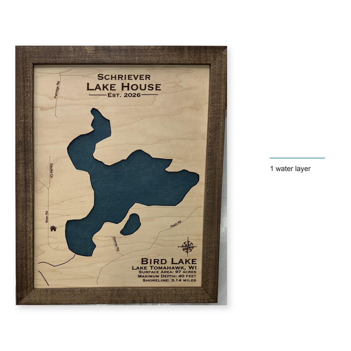 Bird Lake, Lake Tomahawk, Wisconsin Wood Map — style-labeled photo [MC20261006 q4212 9eb94d9538cd]
