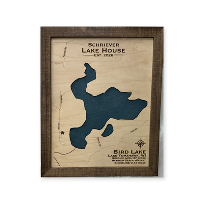 Bird Lake, Lake Tomahawk, Wisconsin Wood Map — plain-background photo [MC20261006 q4212 4ae5d1acc231]