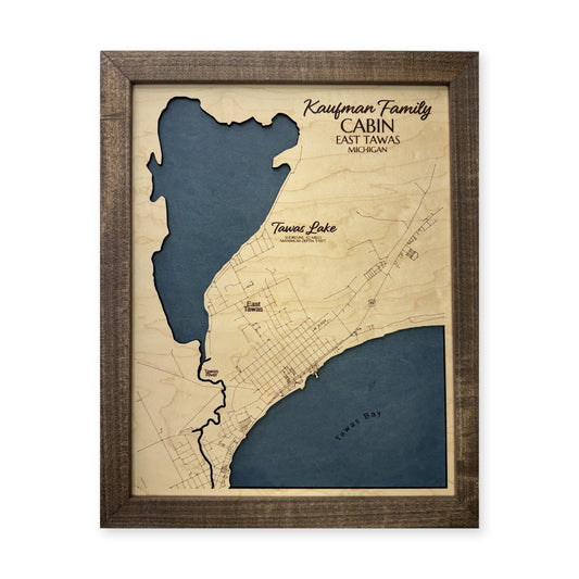 Tawas Lake, East Tawas, Michigan Wood Map — plain-background photo [MC20261006 q4229 6a4d4008e208]
