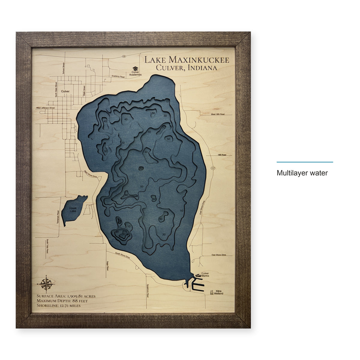 Lake Maxinkuckee, Indiana Wood Map — style-labeled photo [MC20261006 q4241 2fbe05b0b62f]
