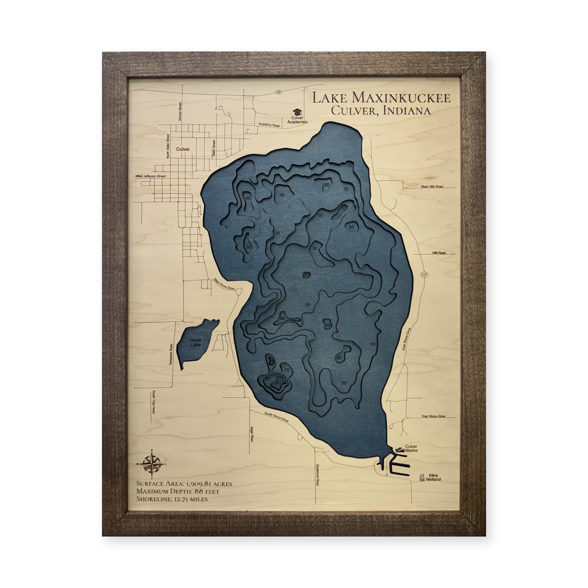 Lake Maxinkuckee, Indiana Wood Map — multilayer main photo [MC20261006 q4241 24a8aba5866e]