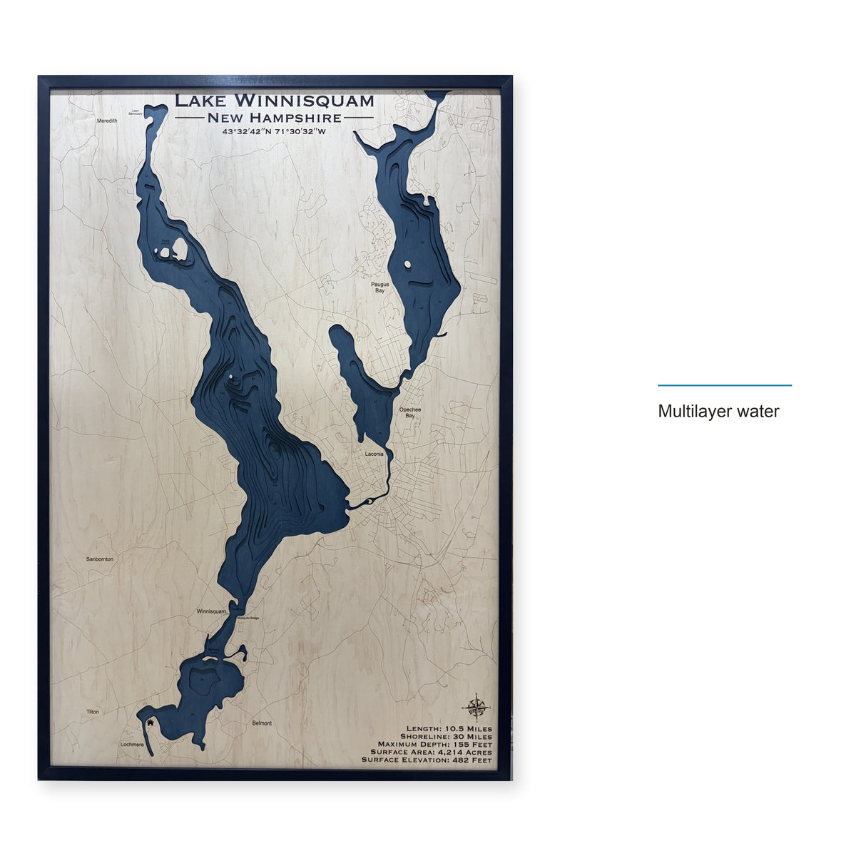 Lake Winnisquam, New Hampshire Wood Map — style-labeled photo [MC20261006 q4250 cbea8f7040d4]