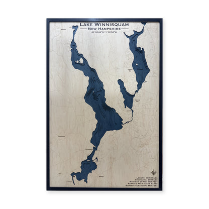Lake Winnisquam, New Hampshire Wood Map — Multilayer water main photo [MC20261006 q4250 d2560733cde5]
