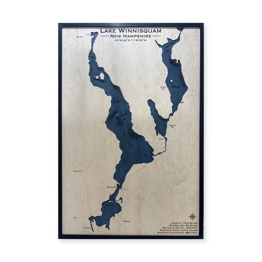 Lake Winnisquam, New Hampshire Wood Map — Multilayer water main photo [MC20261006 q4250 d2560733cde5]