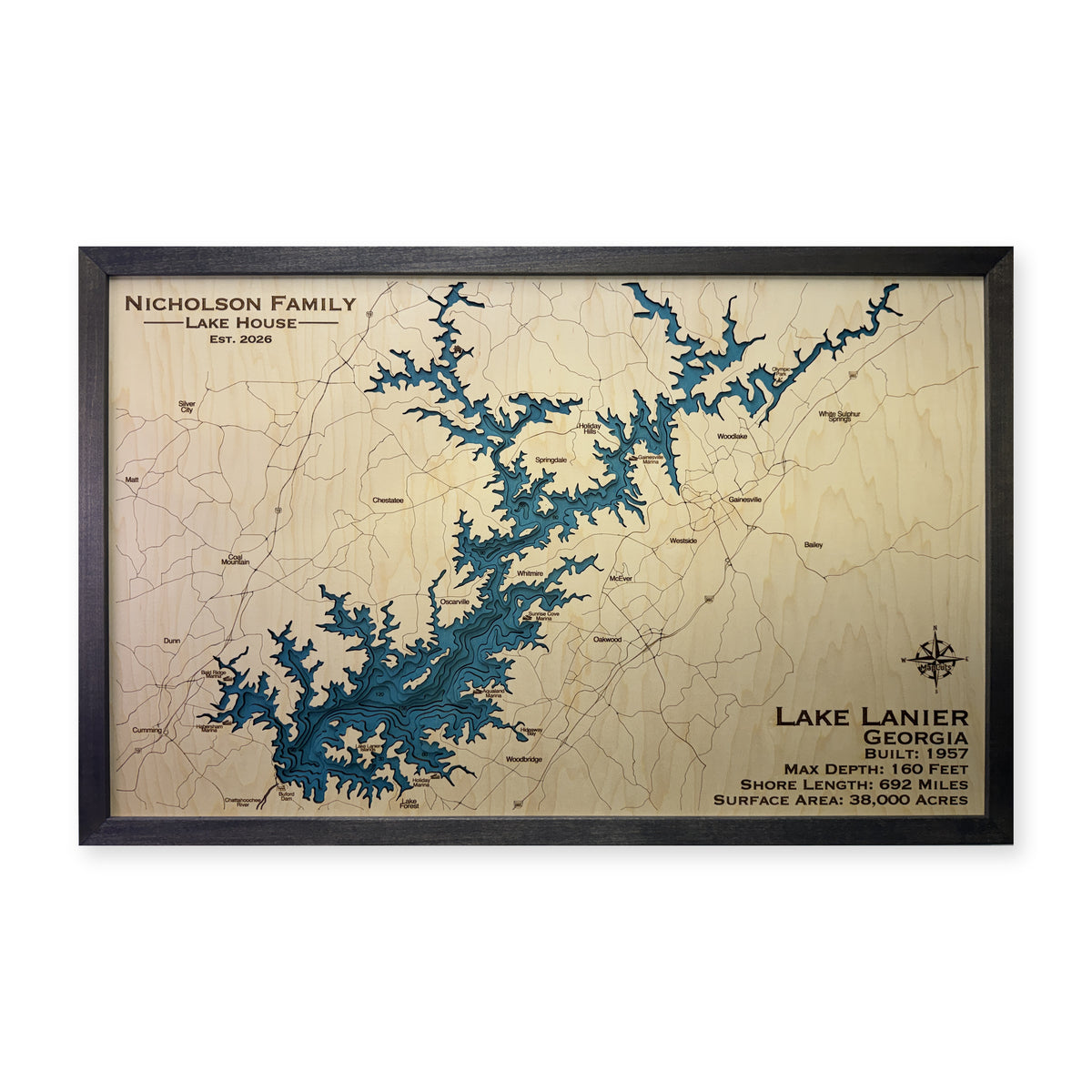 Lake Lanier, Georgia Wood Map — multilayer main photo [MC20261006 q4258 5a6ce8595c5c]