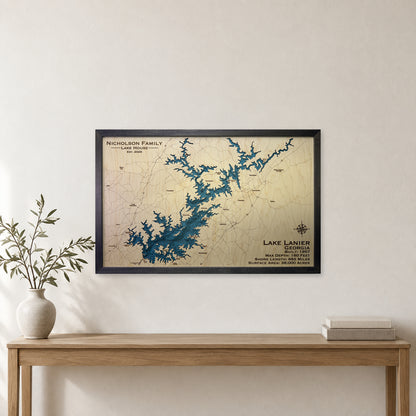 Lake Lanier, Georgia Wood Map — room mockup [MC20261006 q4258 692215116d6e]