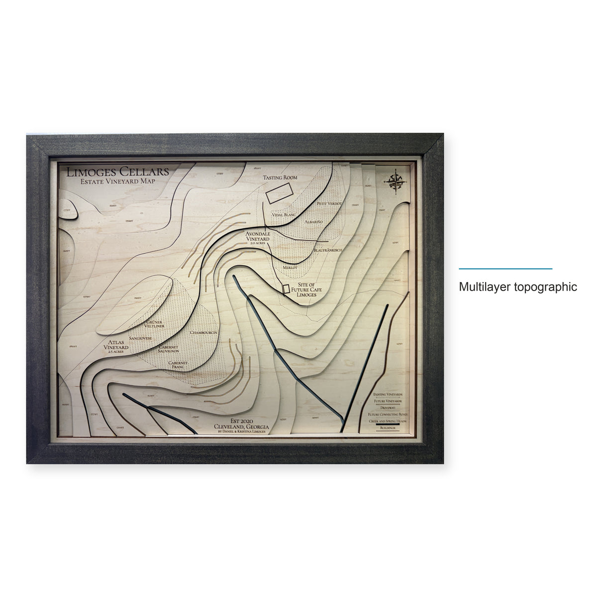 Limoges Cellars, Cleveland, Georgia Topographic Wood Map — style-labeled photo [MC20261006 q4269 6628839cc71b]