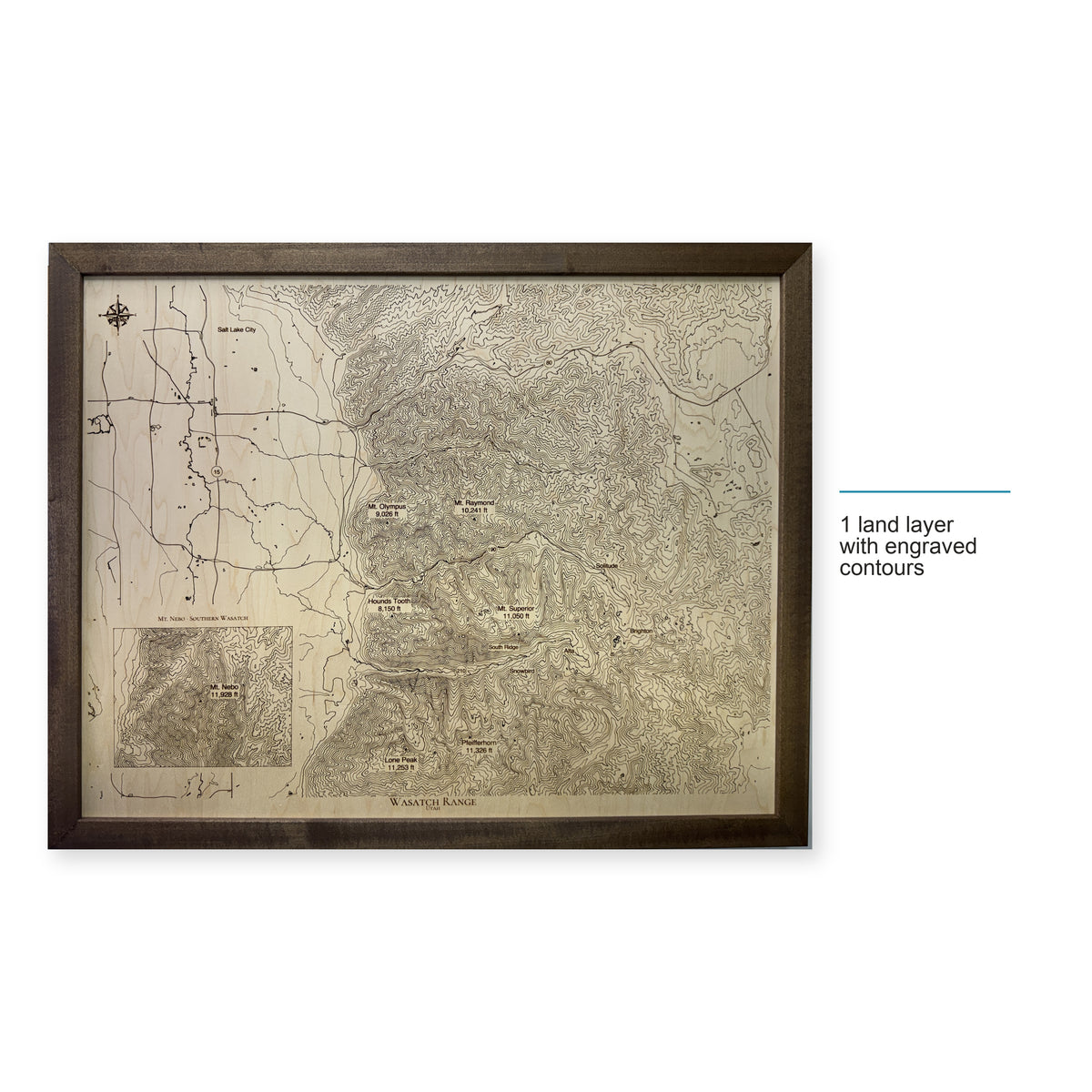Wasatch Range, Utah Topographic Wood Map — style-labeled photo [MC20261006 q4295 6c7b43969840]