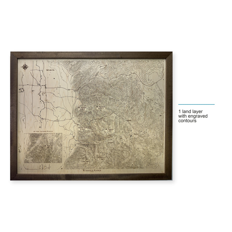 Wasatch Range, Utah Topographic Wood Map — style-labeled photo [MC20261006 q4295 6c7b43969840]