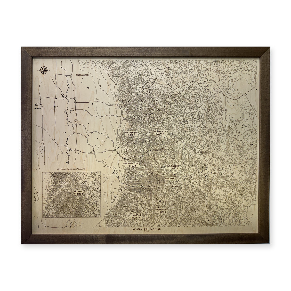 Wasatch Range, Utah Topographic Wood Map — plain-background photo [MC20261006 q4295 d373708940c9]