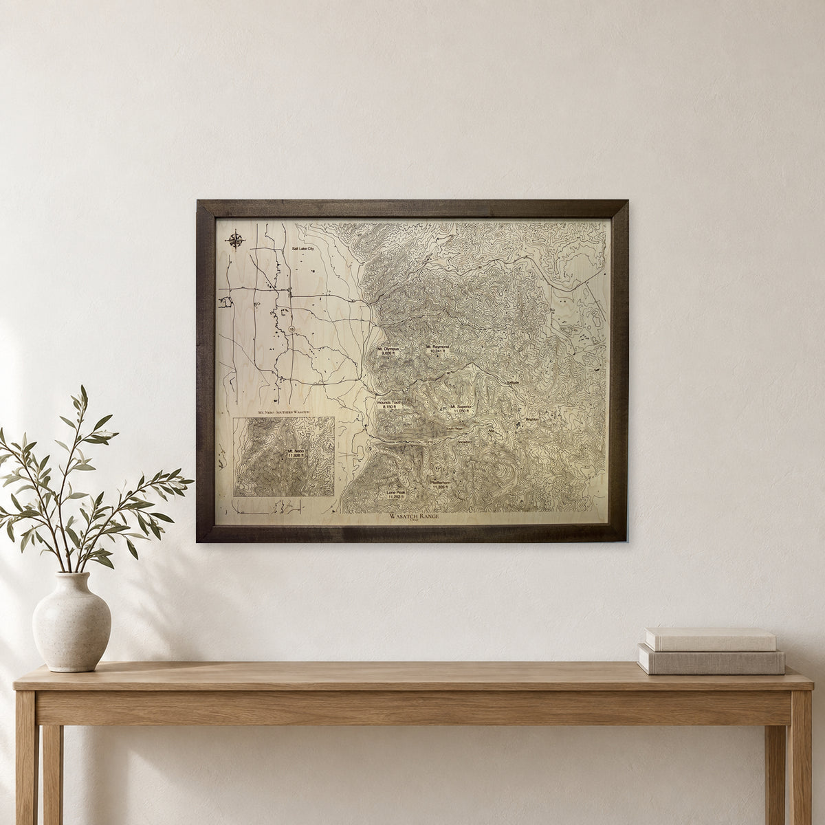 Wasatch Range, Utah Topographic Wood Map — room mockup [MC20261006 q4295 b365e90e5862]