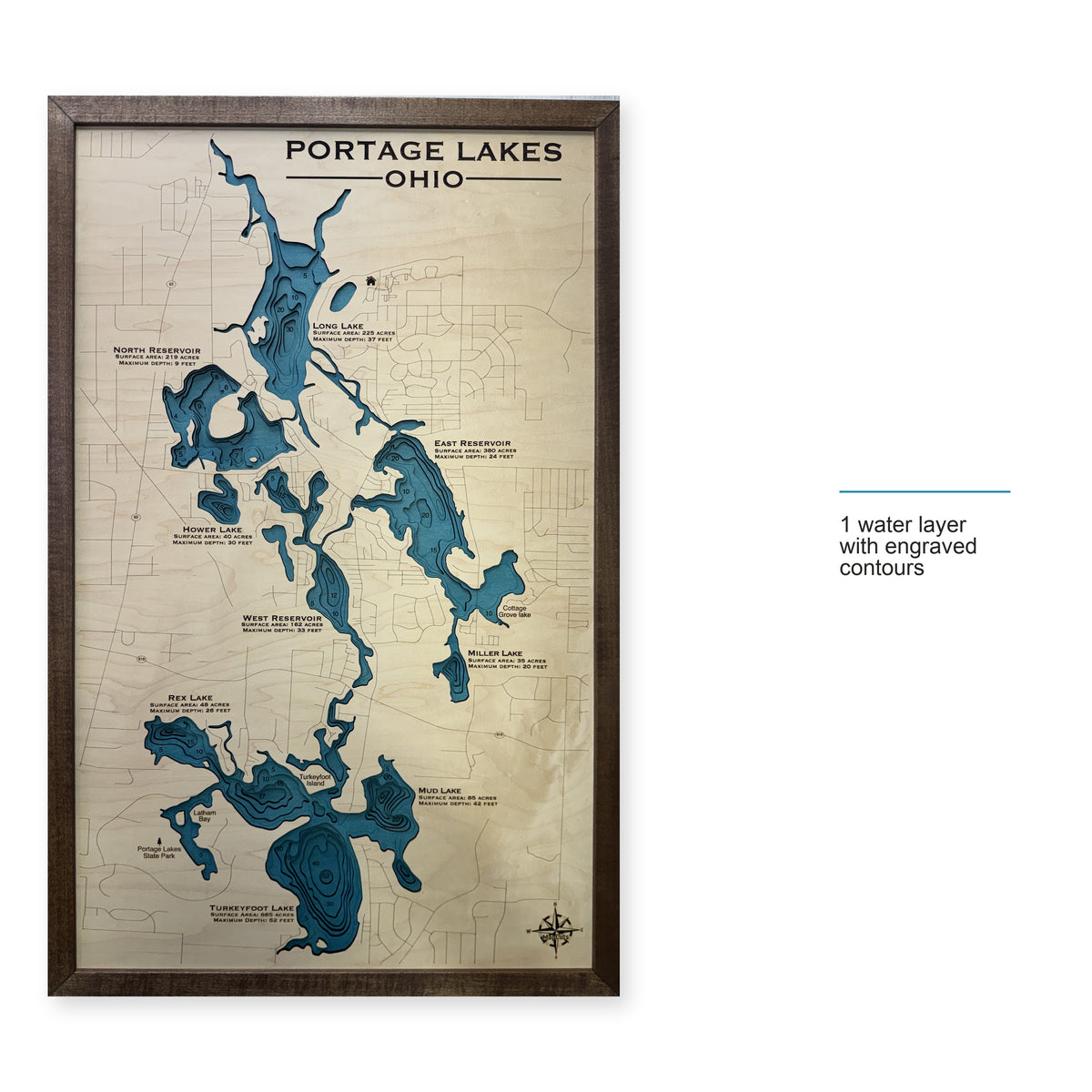 Portage Lakes, Summit County, OH, Wood Map — style-labeled photo [MC20261006 q4299 376a52b1ea2c]