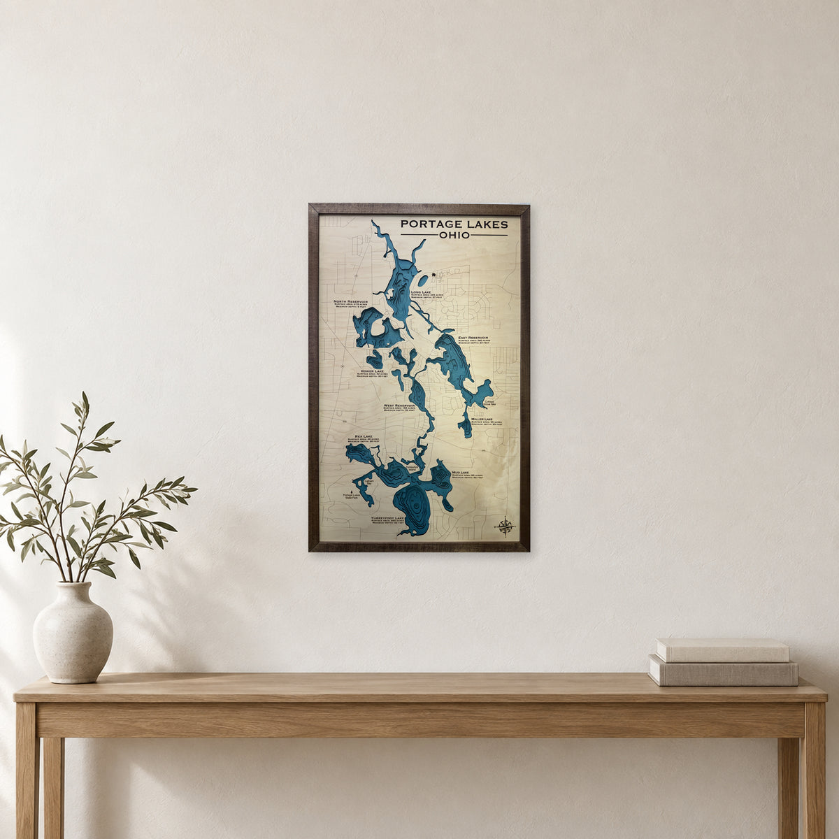 Portage Lakes, Summit County, OH, Wood Map — room mockup [MC20261006 q4299 6825c4dade84]