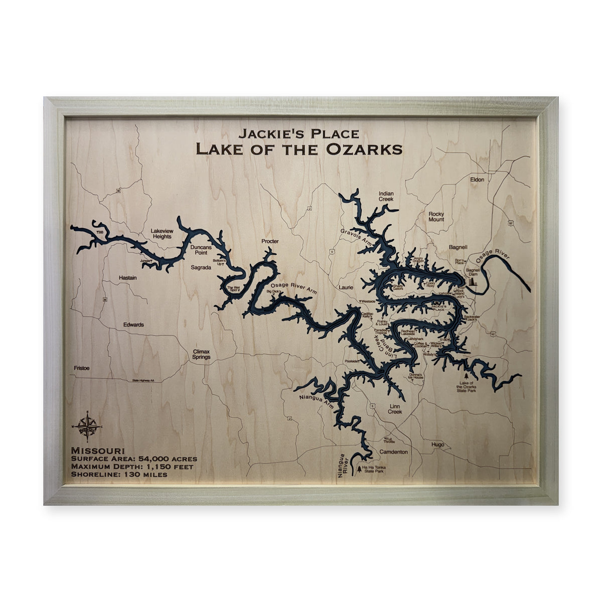 Lake of the Ozarks Wood Map — Multilayer water main photo [MC20261006 q4303 7d6a5672cd75]