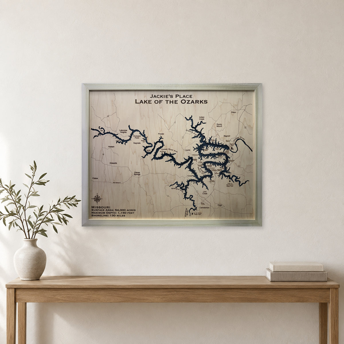 Lake of the Ozarks Wood Map — room mockup [MC20261006 q4303 45599de6ced5]