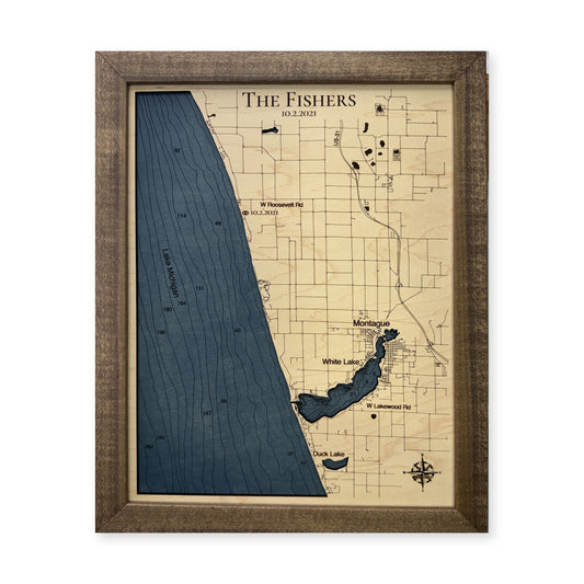 White Lake and Lake Michigan, Montague, Michigan Wood Map — plain-background photo [MC20261006 q4304 41b2c2278676]