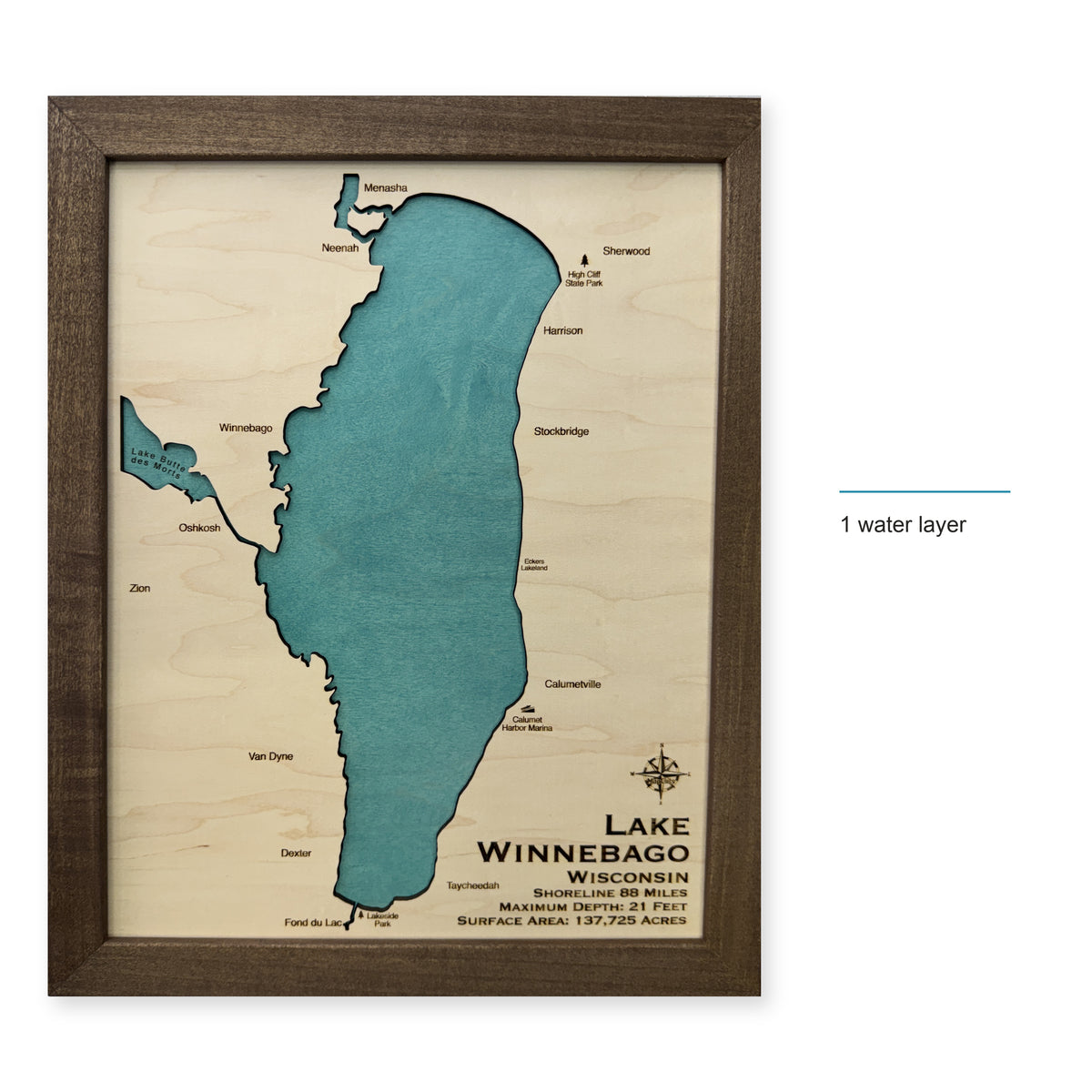 Lake Winnebago, Wisconsin Wood Map — style-labeled photo [MC20261006 q4313 6d0ec26cc919]