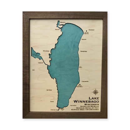 Lake Winnebago, Wisconsin Wood Map — 1 water layer main photo [MC20261006 q4313 71f05dbb1380]