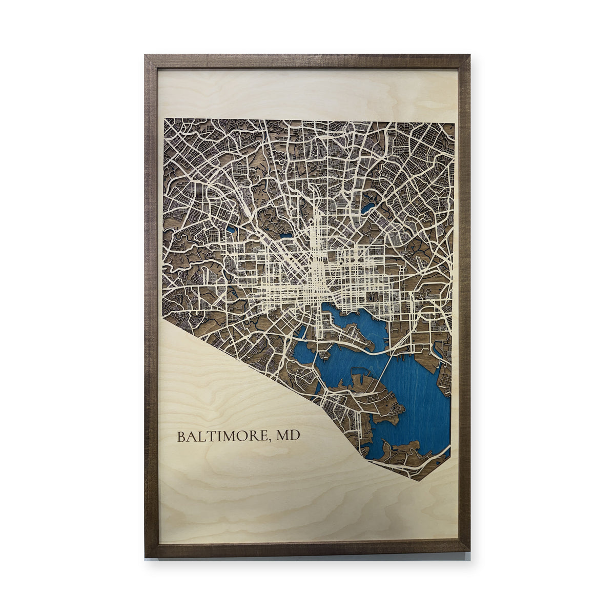 Baltimore, Maryland Wood City Map — Layered streets and water main photo [MC20261006 q4316 105dc8702dae]