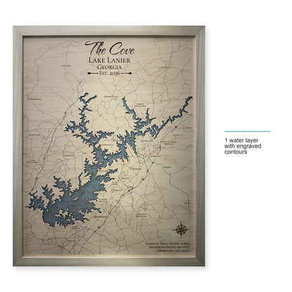 Lake Lanier, Georgia Wood Map — style-labeled photo [MC20261006 q4353 db368997e5a3]
