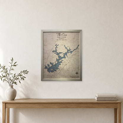 Lake Lanier, Georgia Wood Map — room mockup [MC20261006 q4353 728f8f11bb2e]