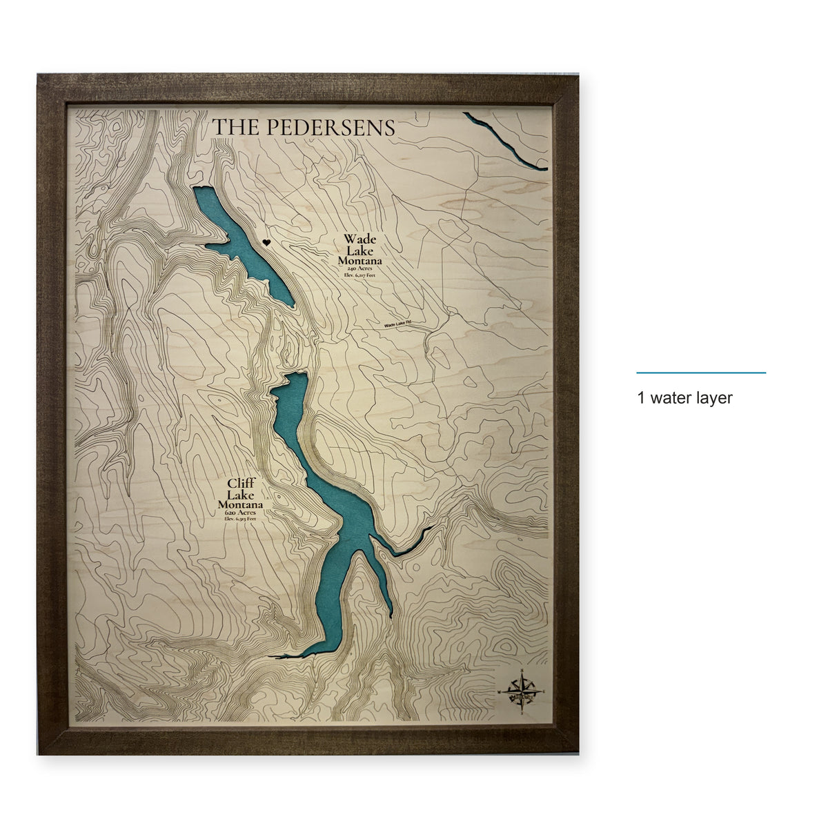 Wade Lake and Cliff Lake, Montana Wood Map — style-labeled photo [MC20261006 q4356 25214e22ae9e]