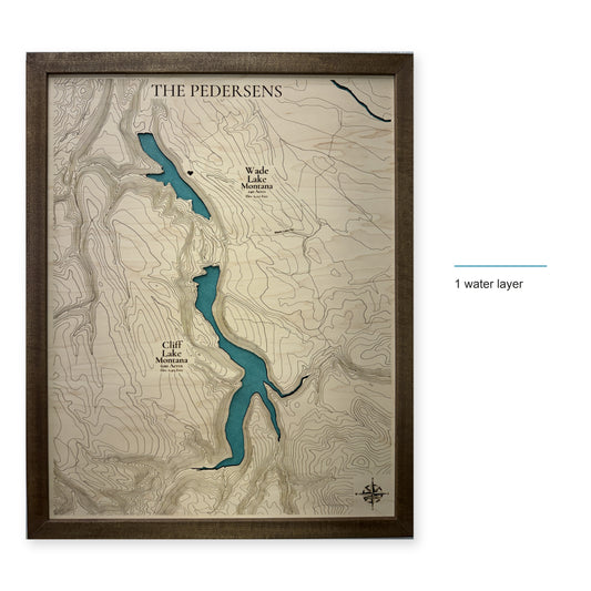 Wade Lake and Cliff Lake, Montana Wood Map — style-labeled photo [MC20261006 q4356 25214e22ae9e]