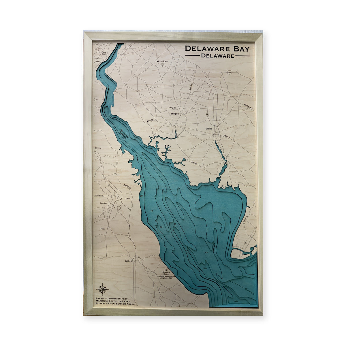 Delaware Bay, Delaware and New Jersey Wood Map — plain-background photo [MC20261006 q4374 634e5c17c8c5]