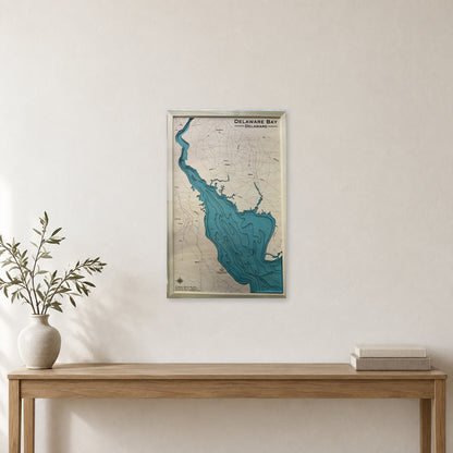 Delaware Bay, Delaware and New Jersey Wood Map — room mockup [MC20261006 q4374 d5c04a027cce]