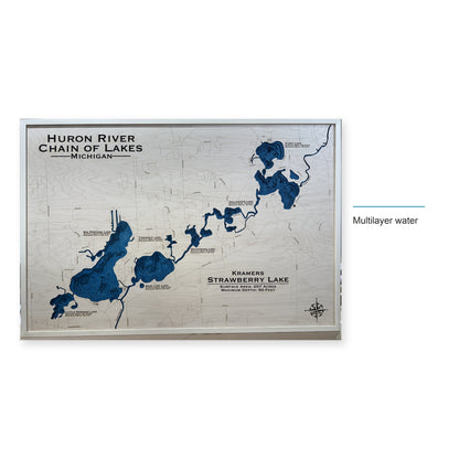 Huron River Chain of Lakes, Michigan Wood Map — style-labeled photo [MC20261006 q4394 4c018d4f1847]