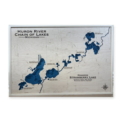 Huron River Chain of Lakes, Michigan Wood Map — plain-background photo [MC20261006 q4394 52c4428f2579]